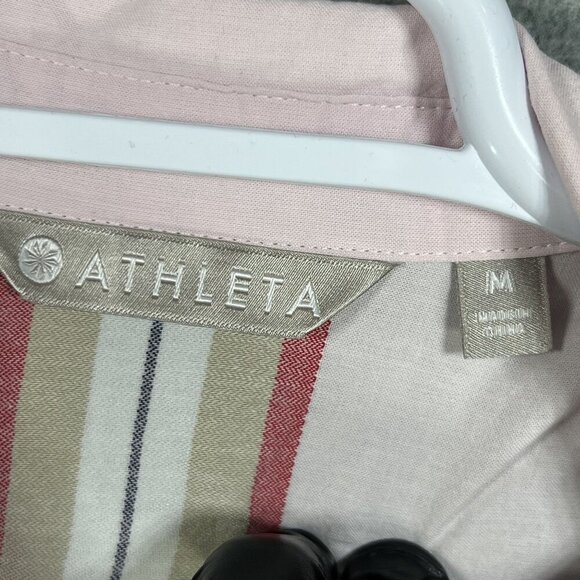 Athleta Women M Pale Pink Button Up Blouse Long Sleeve Back Stripe Casual Office - Picture 13 of 16